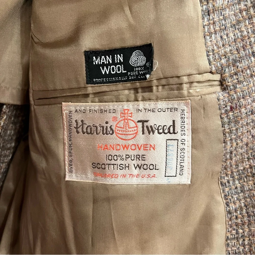 Vintage HARRIS TWEED Brown Tan Sport Coat Men’s 42R Traditional Country Tweed